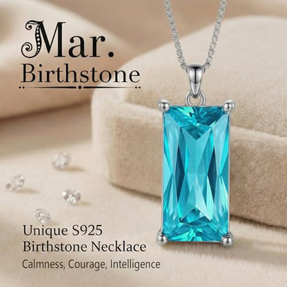 8mm x 16mm Square Birthstone Pendant Necklace – Fashion charming Sterling Silver Gift for women - color: March