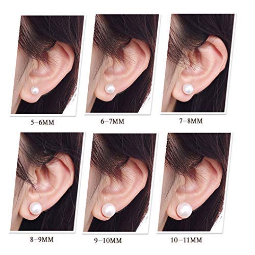 ALYC Pearl Earrings Freshwater Pearl White Button Stud Earrings with 925 Sterling Silver for Women - size: 7.5-8.0mm