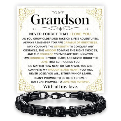 Grandson Gifts from Grandma Grandpa, Black Stainless Steel Bracelet with Meaningful Message Card, Birthday Gift for Grandson, Graduation Christmas Gift, Inspirational Keepsake Jewelry for Men - color: Grandson #2