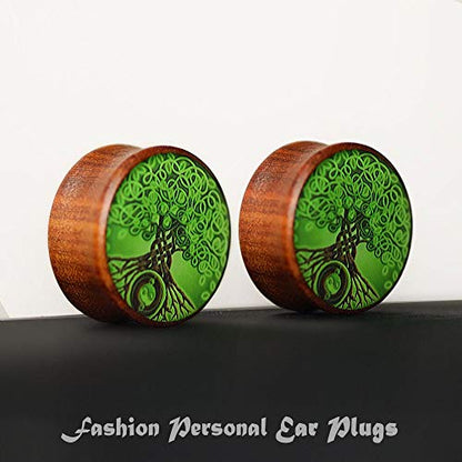 2PCS Wood Gauges For Ears Ear Plug Tunnel Stretcher Expander 8-25mm 0G-1'' Tree of Life Piercings Jewelry - style: 9/16" (14mm)
