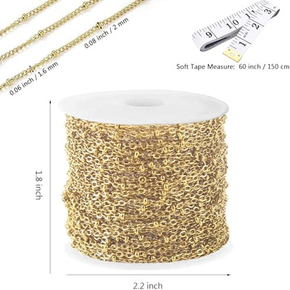 16Ft Stainless Steel Bead Chain for Jewelry Making, 1.6mm Thin Gold Plated Ball Beaded Cable Link Chains Roll for DIY Necklace Bracelet Jewelry Making Supplies with Lobster Clasps Soft Tape Measure - color: Cross Bead Gold