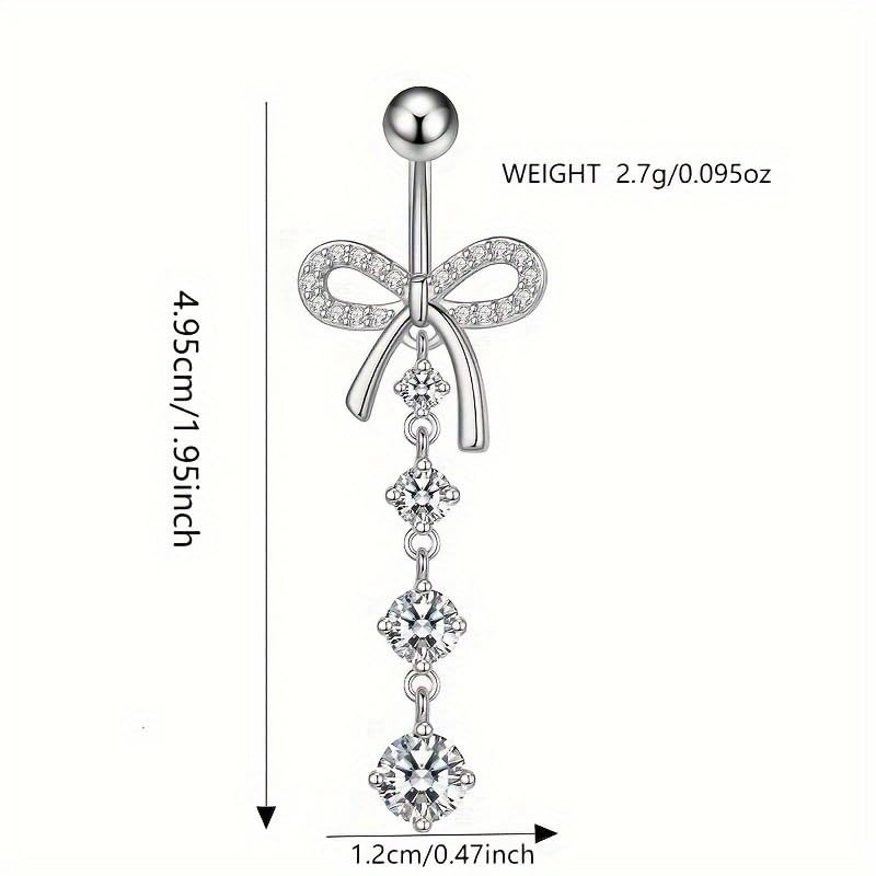 5PCS Crystal Belly Button Ring for Women Dangle Navel Belly Piercing Jewelry Cute Bow Butterfly Heart Angel wings Navel Belly Rings 14G Silver Surgical Steel Belly Button Stud - color: Silver-4pcs