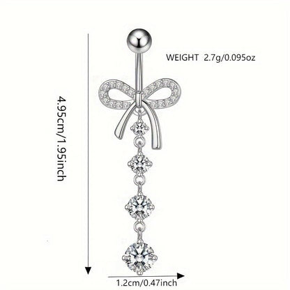 5PCS Crystal Belly Button Ring for Women Dangle Navel Belly Piercing Jewelry Cute Bow Butterfly Heart Angel wings Navel Belly Rings 14G Silver Surgical Steel Belly Button Stud - color: Silver-4pcs
