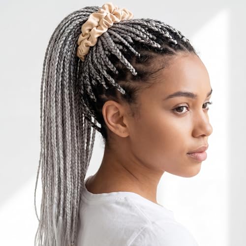 EBOOT 20 Pieces Large Satin Scrunchies Stretchy Hair Ties Softer Than Silk Seamless Hair Band for Women Elastic Ponytail Holder Headband for Thick Heavy and Curly Braid 11 cm in Diameter 4 mm in Width - style: Satin- Natural