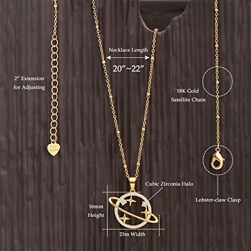 Aobei Pearl 18K Gold Plated Moon Star Lion Evil Eye Love Heart Cross Pendant Necklace Medallion Paperclip Chian Choker Layering Jewery for Women - color: Golden Saturn Planet