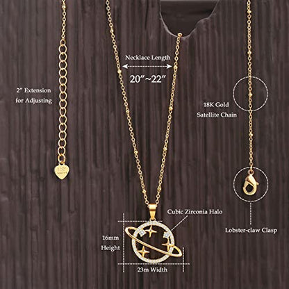 Aobei Pearl 18K Gold Plated Moon Star Lion Evil Eye Love Heart Cross Pendant Necklace Medallion Paperclip Chian Choker Layering Jewery for Women - color: Golden Saturn Planet