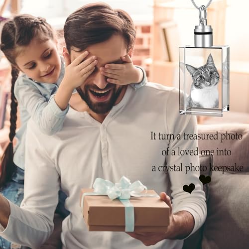 Farfume Personalized Photo Necklace for Women/Men, Memorial Jewelry Gifts | Holds 2 Pictures Pendant, Custom Engraved Text, Beautiful Locket for Girls, Durable Stainless Steel, Mothers Day Gifts - color: Crystal Square Necklace
