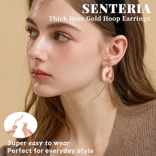 Senteria 12mm Wide Thick Sterling Silver Hoop Earrings Hypoallergenic | 14K Real Gold Plated Hoops Large Earring Lightweight Chunky Hoops Earring for Women Gift for Birthday Christmas 25/30/40/50MM - color: Rose Gold-25mm