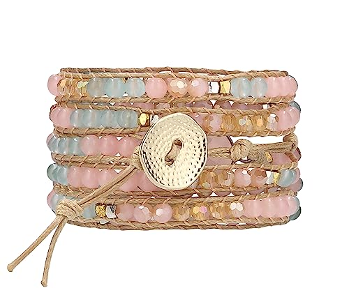 Bracelet for Women – Handmade Vegan Boho Natural Stone Layered Bracelet, Thailand Bohemian Stackable Beaded Wrap Bracelets, Summer Hippie Bracelet Stack, Fashion Jewelry Gifts - color: A25-Sweet Gray