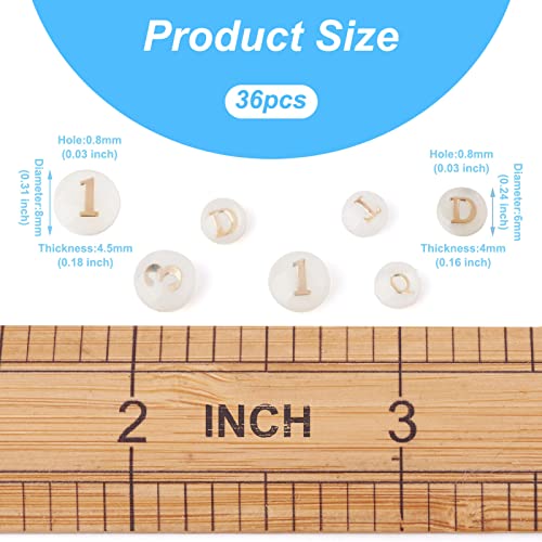 Craftdady 36Pcs Freshwater Shell Beads 8mm Flat Round Letter Bead Charms Alphabet A~Z Shell Cabochons Number Bead Charms for Name Bracelets Necklaces Earrings Jewelry Crafts Making - color: Golden Letter & Number Beads