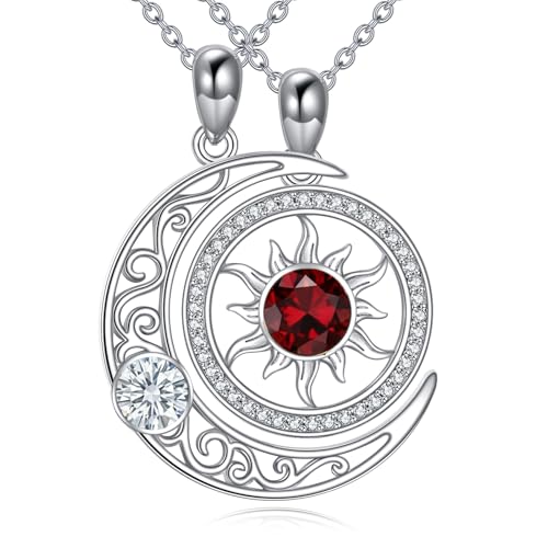 Couples Necklace for 2 Sun and Moon Pendant Matching Jewelry Anniversary Birthday Gifts for Couples BFF - color: April&January