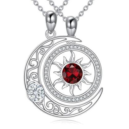 Couples Necklace for 2 Sun and Moon Pendant Matching Jewelry Anniversary Birthday Gifts for Couples BFF - color: April&January