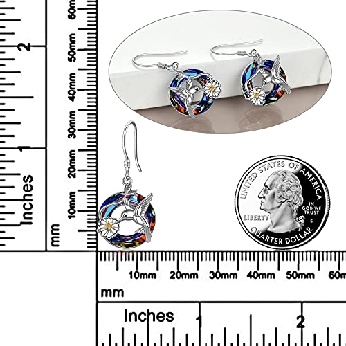 POPLYKE Dragonfly Butterfly Hummingbird Sunflower Earrings 925 Sterling Silver Abalone Shell Moonstone Leverback Earrings Jewelry - style: Hummingbird Crystal