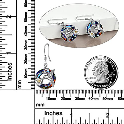 POPLYKE Dragonfly Butterfly Hummingbird Sunflower Earrings 925 Sterling Silver Abalone Shell Moonstone Leverback Earrings Jewelry - style: Hummingbird Crystal