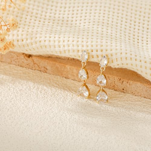Lunvky 14K Gold Plated Dangle Earrings for Women Dainty Silver Drop Earring Trendy Long Dangling Wedding Bridesmaid Hoop Diamond Crystal Cute Earring Prom Jewelry Birthday Gifts - color: F-1 pair gold