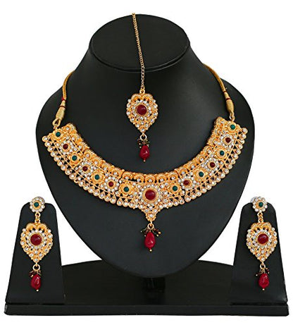 Touchstone Indian Bollywood Traditional Craftsmanship Mughal Designer Jewelry Wedding Necklace Set in Antique Gold Or White Tone for Women. - style: D141 Multicolor