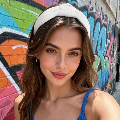YISSION White Knotted Headband Wide Headbands for Women Non Slip Head Band Fashion Top Knot Hairband Hair Accessories for Women Girls - color: White