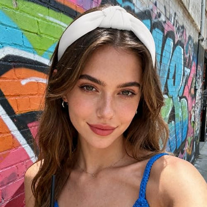 YISSION White Knotted Headband Wide Headbands for Women Non Slip Head Band Fashion Top Knot Hairband Hair Accessories for Women Girls - color: White