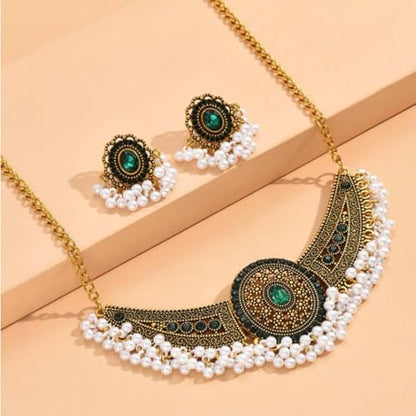 Frodete Indian Jewelry Sets for Women Traditional Bohemian Wedding Jewelry Set Indian Dresses for Women Oxidized Ethnic Party Prom Wear - color: C1:green indian jewelry sets