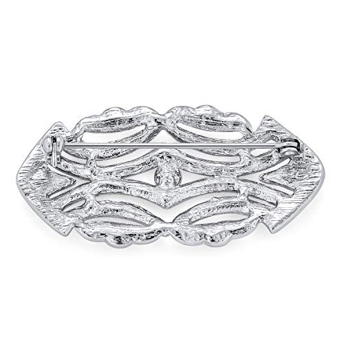 Estate Style Jewelry Large Pave Wedding Bridal Crystal Fashion Gatsby Vintage Art Deco Style Scarf Brooch Pin For Women Silver Plated Brass