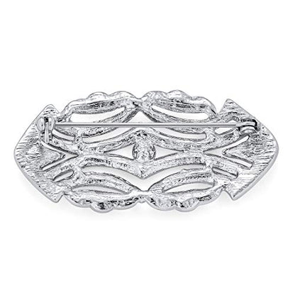 Estate Style Jewelry Large Pave Wedding Bridal Crystal Fashion Gatsby Vintage Art Deco Style Scarf Brooch Pin For Women Silver Plated Brass