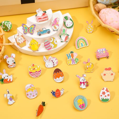 SANNIX 60Pcs Easter Pins, Easter Enamel Lapel Pins Assorted Bunny Eggs Carrot Butterfly Pin Badge Cartoon Backpack Pin Brooches for Clothes Bags Hats Accessories, 30 Styles - style: Easter Pins