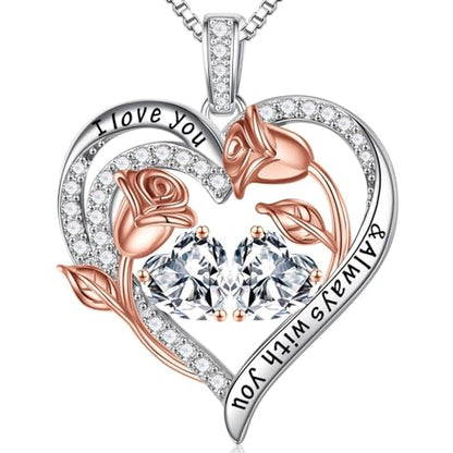 Iefil Birthstone Necklace for Women - Rose Heart Necklace | 925 Sterling Silver, Gift Box Packaging, Anniversary Birthday Gifts for Wife Mom Daughter - color: 04-04-Apr-Apr Birthstone
