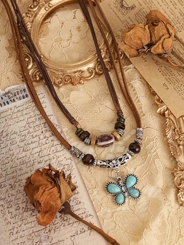 MINACHI Layered Boho Wood Bead Choker Necklace, Hollow Flower Charm, Personality Jewelry for Men and Women - style: Necklace R23-049