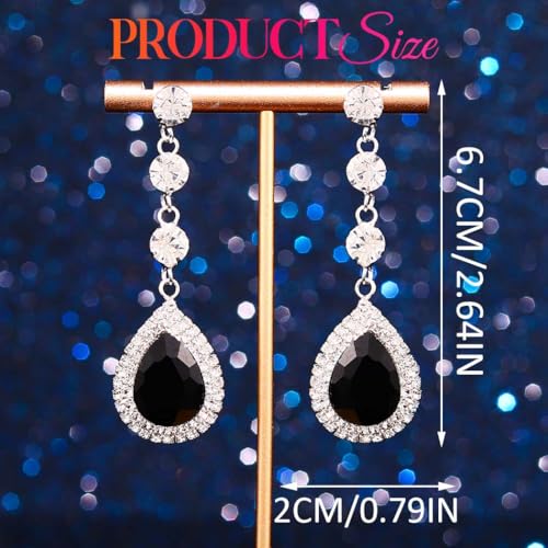 Catery Rhinestone Earrings Silver Crystal Teardrop Earrings Long Wedding Jewelry for Women - color: Black