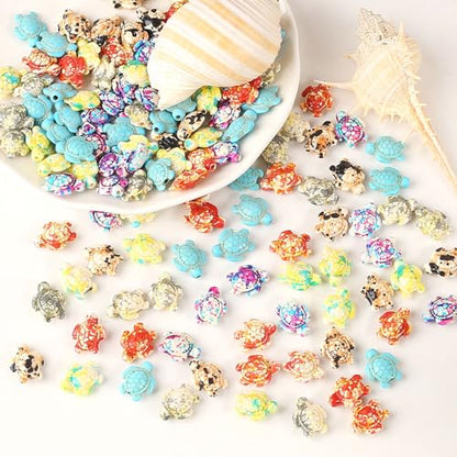 DAHI 130pcs 6 Colors Turquoise Turtle Beads: Synthetic Turquoise, Cylindrical, Loose Beads for DIY Jewelry Making - color: colorful sea turtle