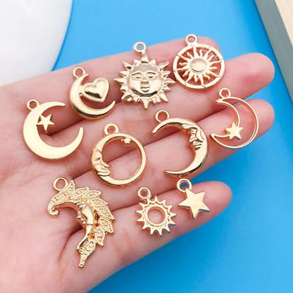 Youdiyla 100pcs Alloy KC Gold Star Moon Sun Series Pendant Jewelry Making DIY Keychain Earrings Pendant Various Design Charms for Jewelry Making Bracelets Necklace (SN836) - color: SN836