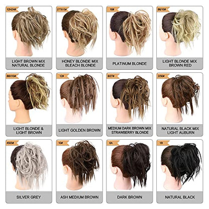 HMD Tousled Updo Messy Bun Hair Piece for Women Synthetic Hair Extension | Messy Bun Hair Piece with Elastic Scrunchie Synthetic Tousled Updos Ponytail Hairstyles for Daily Wear - color: 6AH30# (Dark Brown & Light Auburn)