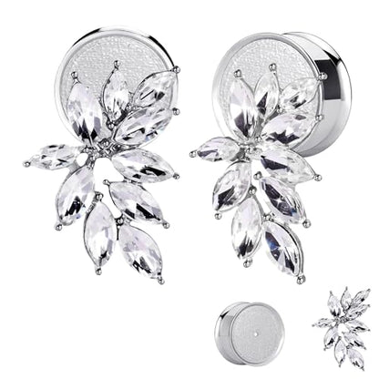 Vankula 2PCS Ear Gauges Tunnels Plugs with Cubic Zirconia Dangle Stainless Steel Hypoallergenic DIY Ear Expander Stretcher Body Piercing Jewelry for Wedding - color: Silver, size: 12mm(1/2")