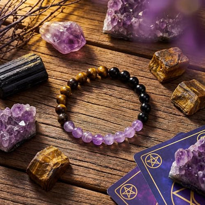 Bivei Protection Crystal Healing Bracelet | 8MM Strength Bracelet Spiritual Stretch Beaded Jewelry for Women Men Gift - color: No Negativity, size: Large 8-8.27 inch
