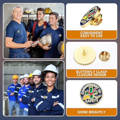 12/24/50 Pack Commitment to Safety Award Employee Gold Enamel Lapel Pin Safety Recognition Lapel Pins Reward Gifts Staff Appreciation Recognition Award Gifts 7/8 Inch - style: Helmet