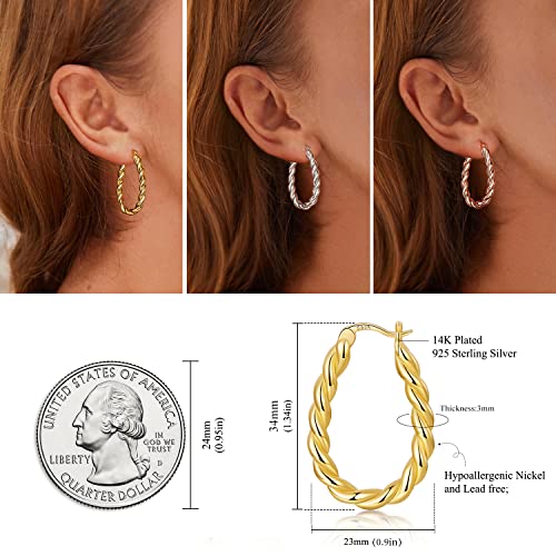 14K Gold Plated Hoop Earrings 925 Sterling Silver Post Earring for Women - color: Gold