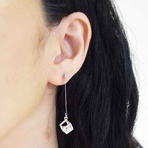 Drop Cubic Zirconia Invisible Clip On Earrings for Women Not Pierced Gold Teardrop Sqaure CZ Crystal Dangle Gold Silver Comfortable Clip On Earrings Bridal Wedding Prom - color: Cube Silver