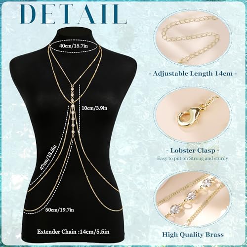Body Chains for Women Sexy Layered Belly Waist Chains | 14K Gold Plated,Crossover Bikini Bra Chain, Adjustable Beads Chest Chain ,Summer Beach Rhinestone Nightclub, Body Jewelry - style: style D