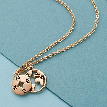 Zealmer Dainty 18K Gold Plated Compass World Map Pendant Necklace Graduation Gift for Friends - color: Worldmap Gold Tone