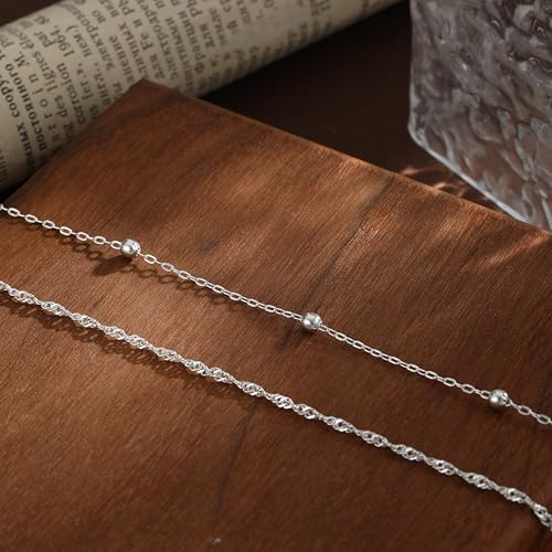 Gold Ankle Bracelets for women,14k Gold/Silver Plated Waterproof Layered lightweight Bow Beaded Twisted Chain Cross Butterfly Satellite Ankle Bracelets Set Gold Anklets for women Trendy Summer Beach Jewelry Gift for Women - style: 2 anklets twisted satell