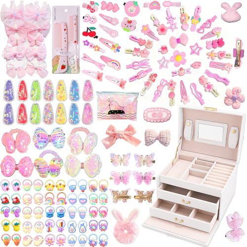 1293Pcs Girls Hair Accessories Set with White Jewelry Organizer,L-3Layers | Back to School Gift includes Hair Clips,Ties, Bows and Claws, No Pull, for Toddler Little One Teen Princess,Ponytail Holders - color: White, size: 1 Count (Pack of 1293)