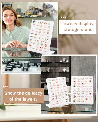 4 Pcs Velvet Ring Display 50 Slots L-Shaped Ring Display Stand Tray Holder for Selling Earring Jewelry - color: White