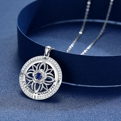 Compass Necklace Sterling Silver Nautical Graduation Gift | 925 Sterling Silver compass pendant with meaningful nautical design, jewelry for women, graduation and travel gift - color: Silver-22