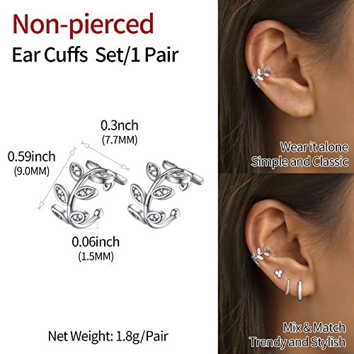 ChicSilver 925 Sterling Silver Ear Cuff Earrings Non Piercing Clip on Cartilage Cuff Earrings for Women - style: B: Leaf CZ