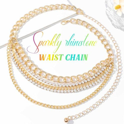CLOACE Waist Chain Rhinestone Layered Belly Chain Fashion Rave Body Chain Jewelry for Women - color: Gold