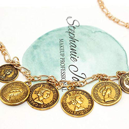 Todenb Layered Gold Pirate Necklace for Women Chunky Chain Pirate Jewelry 80s 90s Coin Pendant Necklace Pirate Costume Accessories - color: one layer