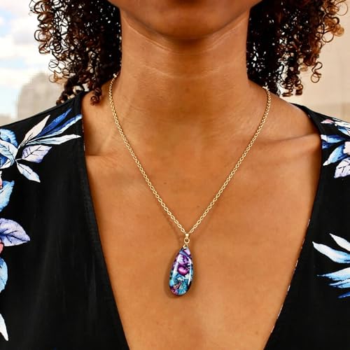 Suyi Stone Necklace for Women Teardrop Colorful Pendant Necklaces - color: Blue Gold 2