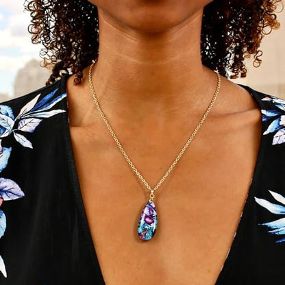 Suyi Stone Necklace for Women Teardrop Colorful Pendant Necklaces - color: Blue Gold 2