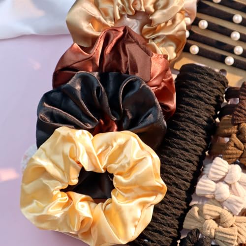 Hair Accessories Set for Women, Ponytail Holders, Hair Scrunchies, Hairbands, Scrunchy Hair Ties, Hair Styling Tool Set (1163PCS(brown) - color: 1163PCS(brown)