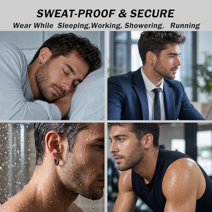 Black Hoop Earrings for Men 8mm 10mm 12mm – Surgical Stainless Steel Hypoallergenic Mens Small to Medium Hoop Earrings Set (3 Pairs) - style: G:3pairs,8mm+10mm+12mm,black